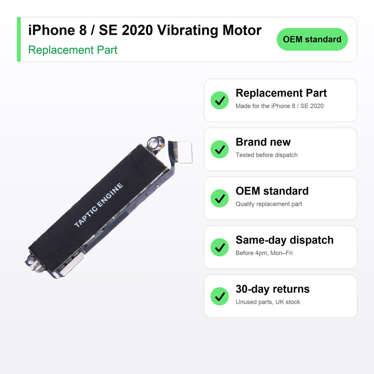 iPhone 8 / SE 2020 Vibrating Motor Engine part key facts: brand new, tested, same-day UK dispatch