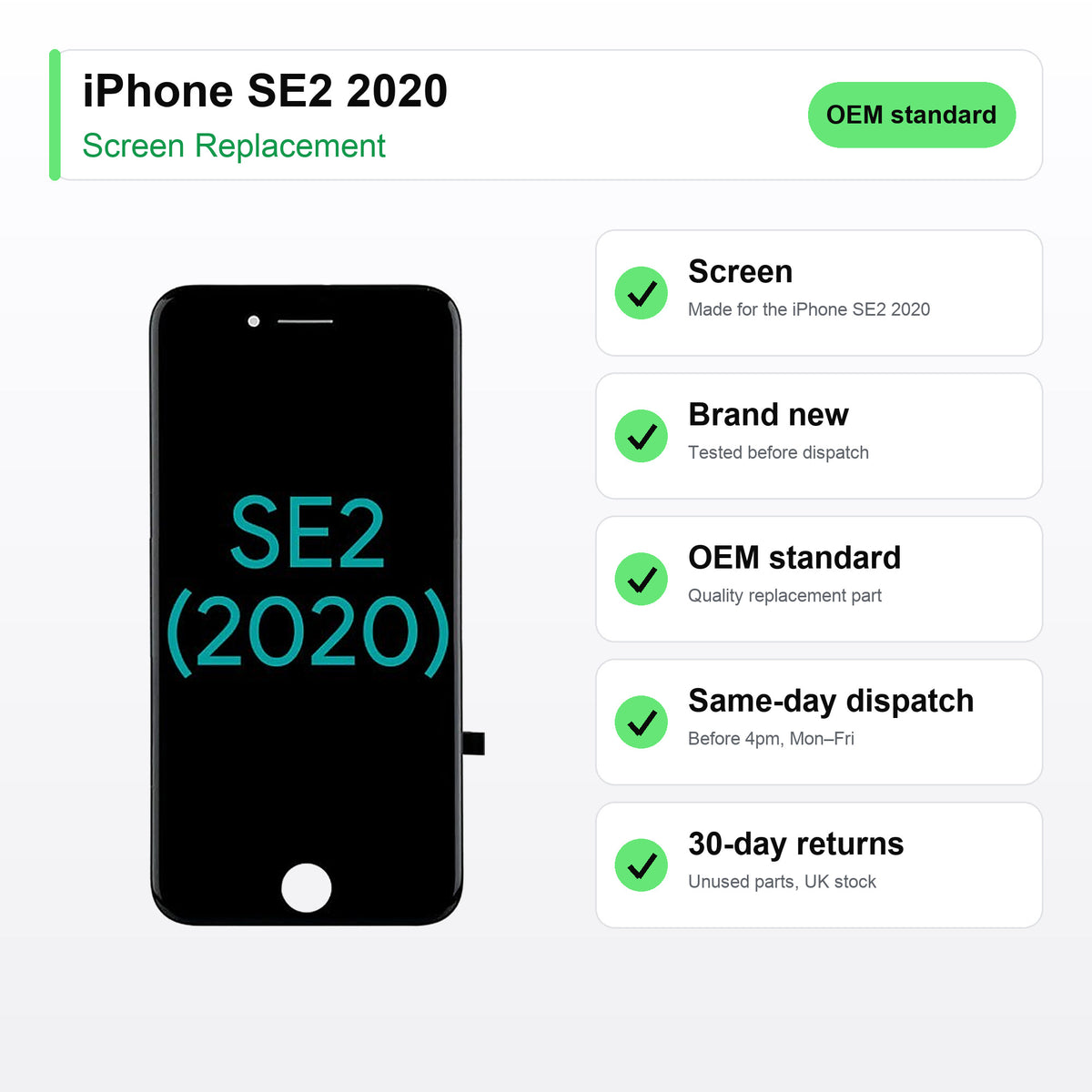 iPhone SE2 2020 screen key facts: brand new, tested, same-day UK dispatch