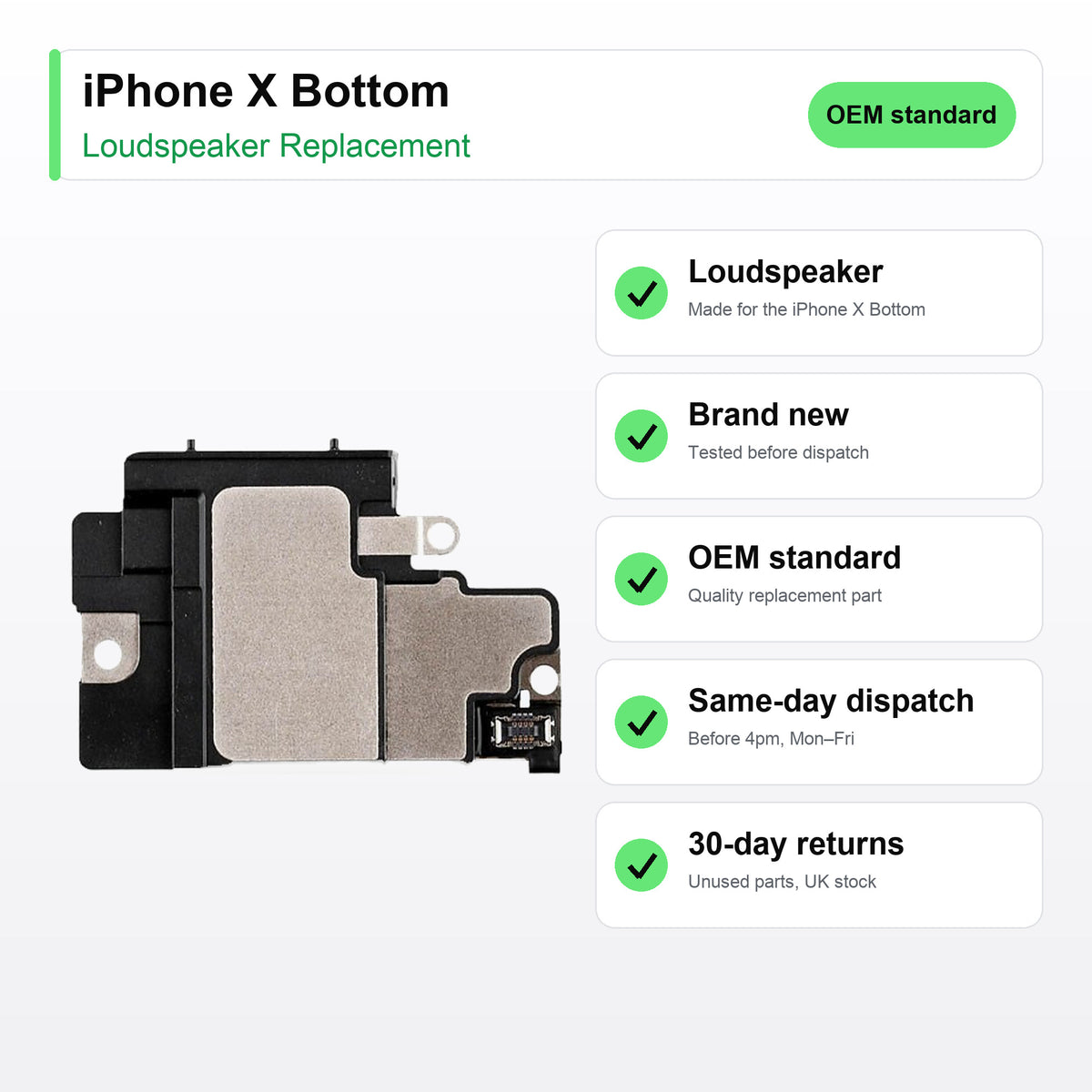 iPhone X Bottom loudspeaker key facts: brand new, tested, same-day UK dispatch