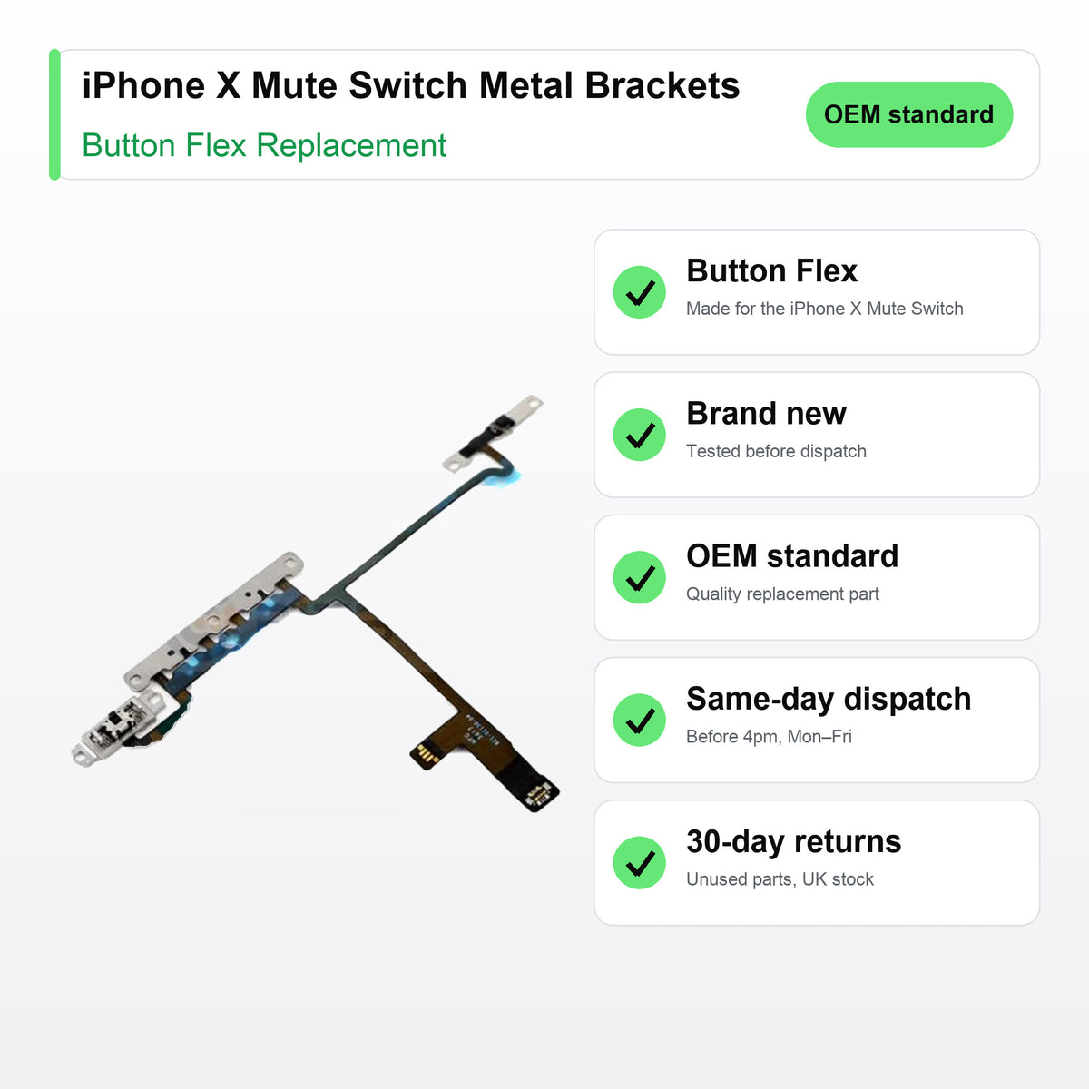 iPhone X Mute Switch Metal Brackets button flex key facts: brand new, tested, same-day UK dispatch