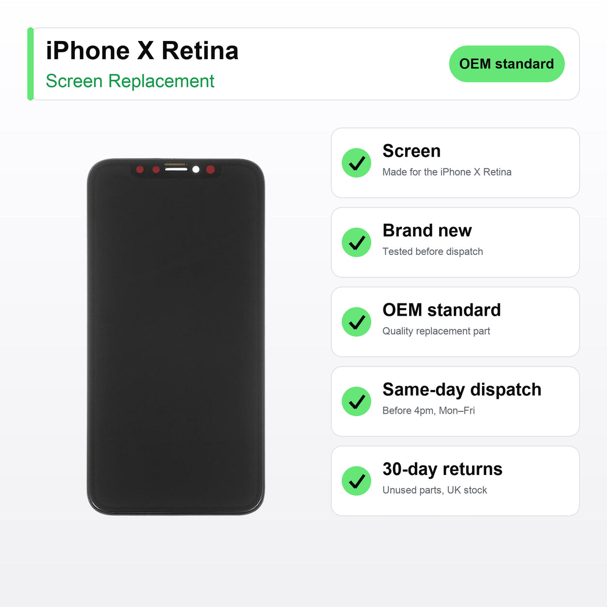 iPhone X Retina screen key facts: brand new, tested, same-day UK dispatch