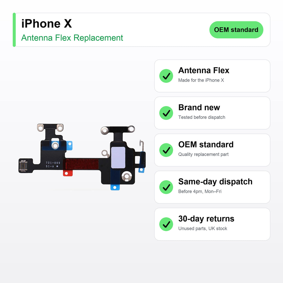 iPhone X antenna flex key facts: brand new, tested, same-day UK dispatch