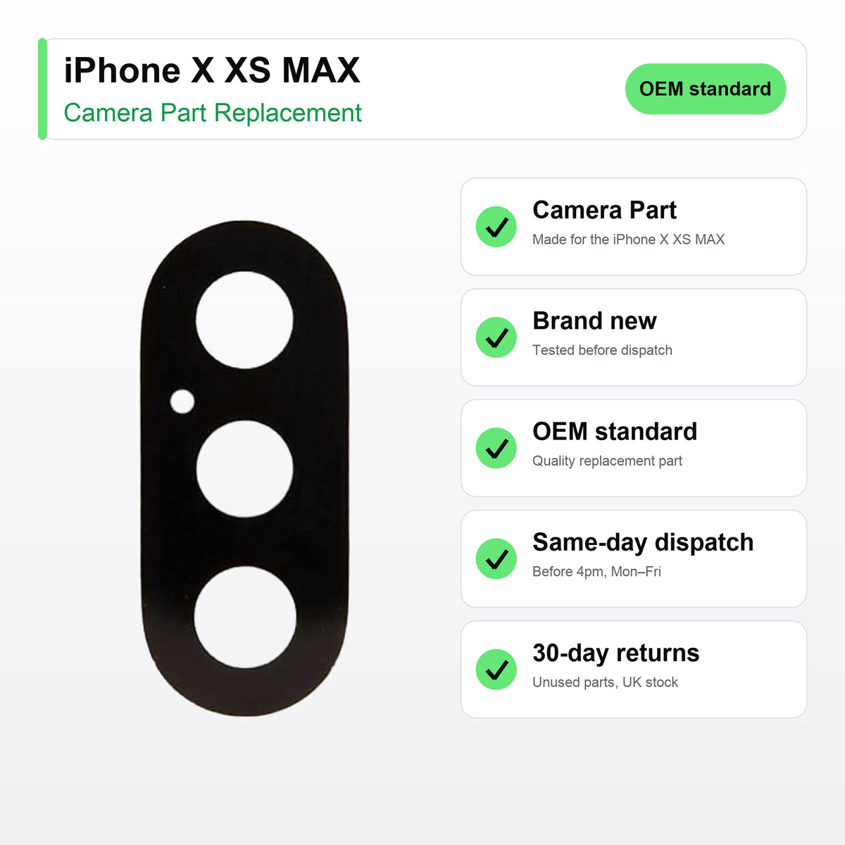 iPhone X XS MAX camera lens key facts: brand new, tested, same-day UK dispatch