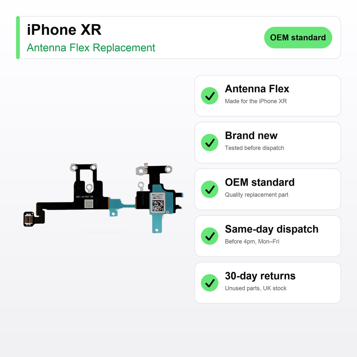 iPhone XR antenna flex key facts: brand new, tested, same-day UK dispatch