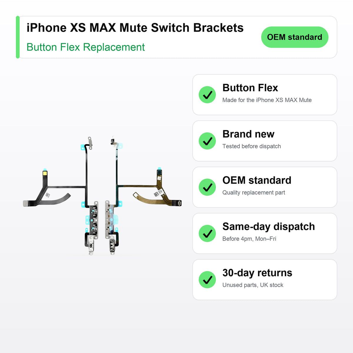 iPhone XS MAX Mute Switch Brackets button flex key facts: brand new, tested, same-day UK dispatch