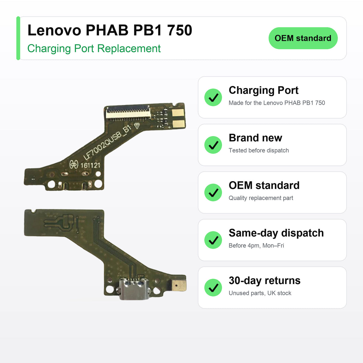 Lenovo PHAB PB1 750 charging port key facts: brand new, tested, same-day UK dispatch