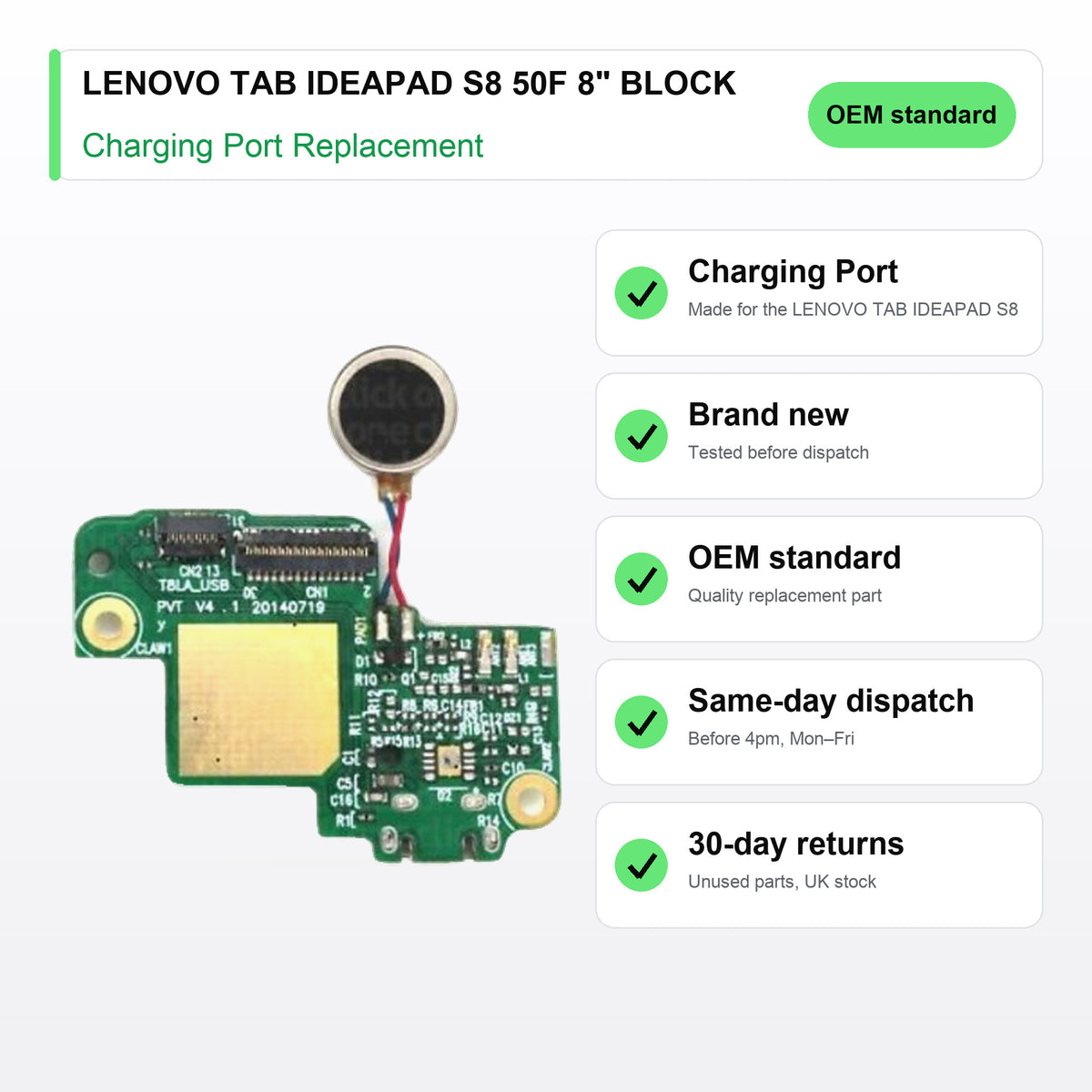 LENOVO TAB IDEAPAD S8 50F 8" BLOCK charging port key facts: brand new, tested, same-day UK dispatch
