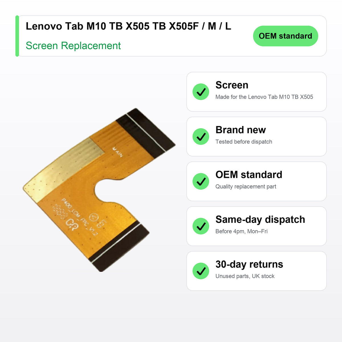 Lenovo Tab M10 TB X505 TB X505F / M / L screen key facts: brand new, tested, same-day UK dispatch