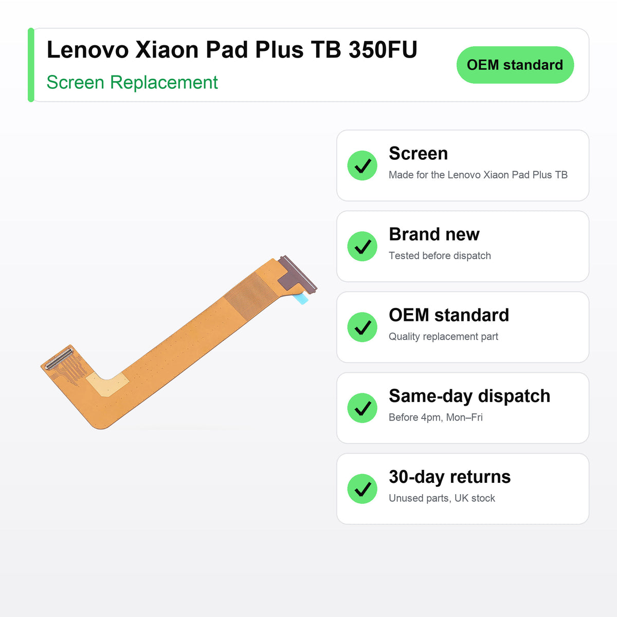 Lenovo Xiaon Pad Plus TB 350FU screen key facts: brand new, tested, same-day UK dispatch