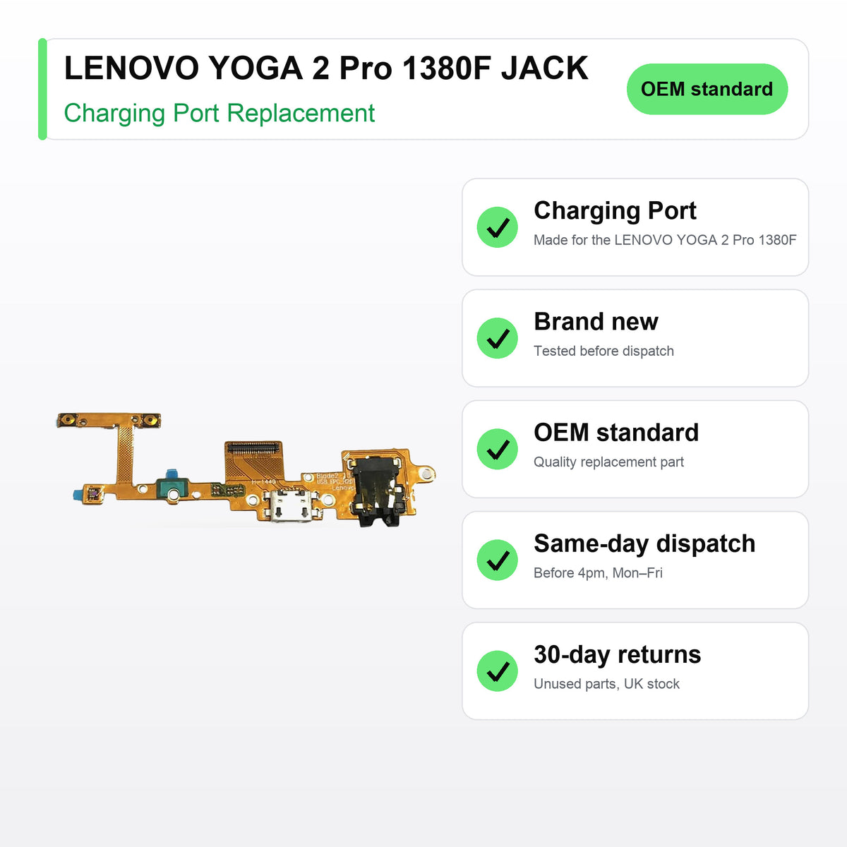 LENOVO YOGA 2 Pro 1380F JACK charging port key facts: brand new, tested, same-day UK dispatch