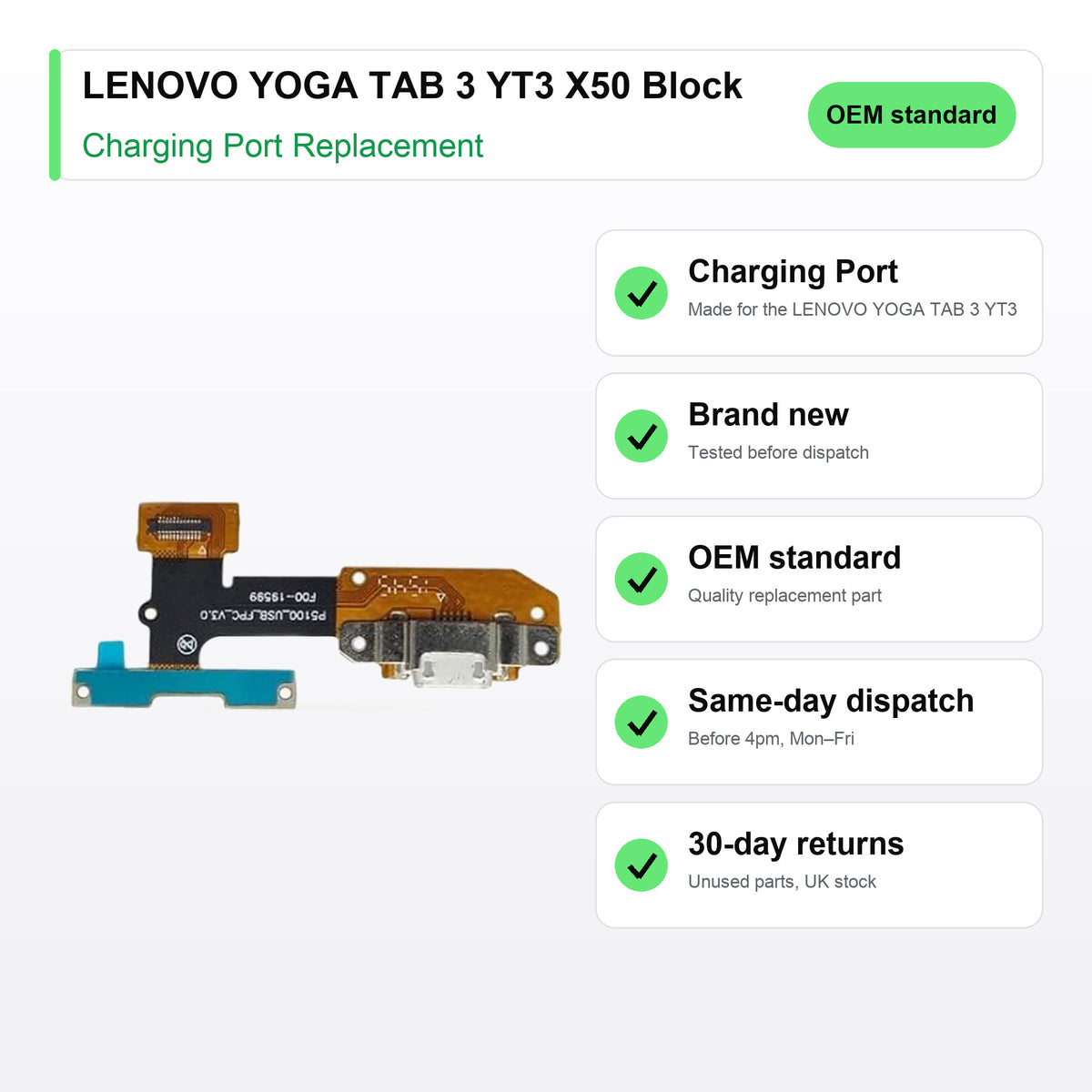 LENOVO YOGA TAB 3 YT3 X50 Block charging port key facts: brand new, tested, same-day UK dispatch