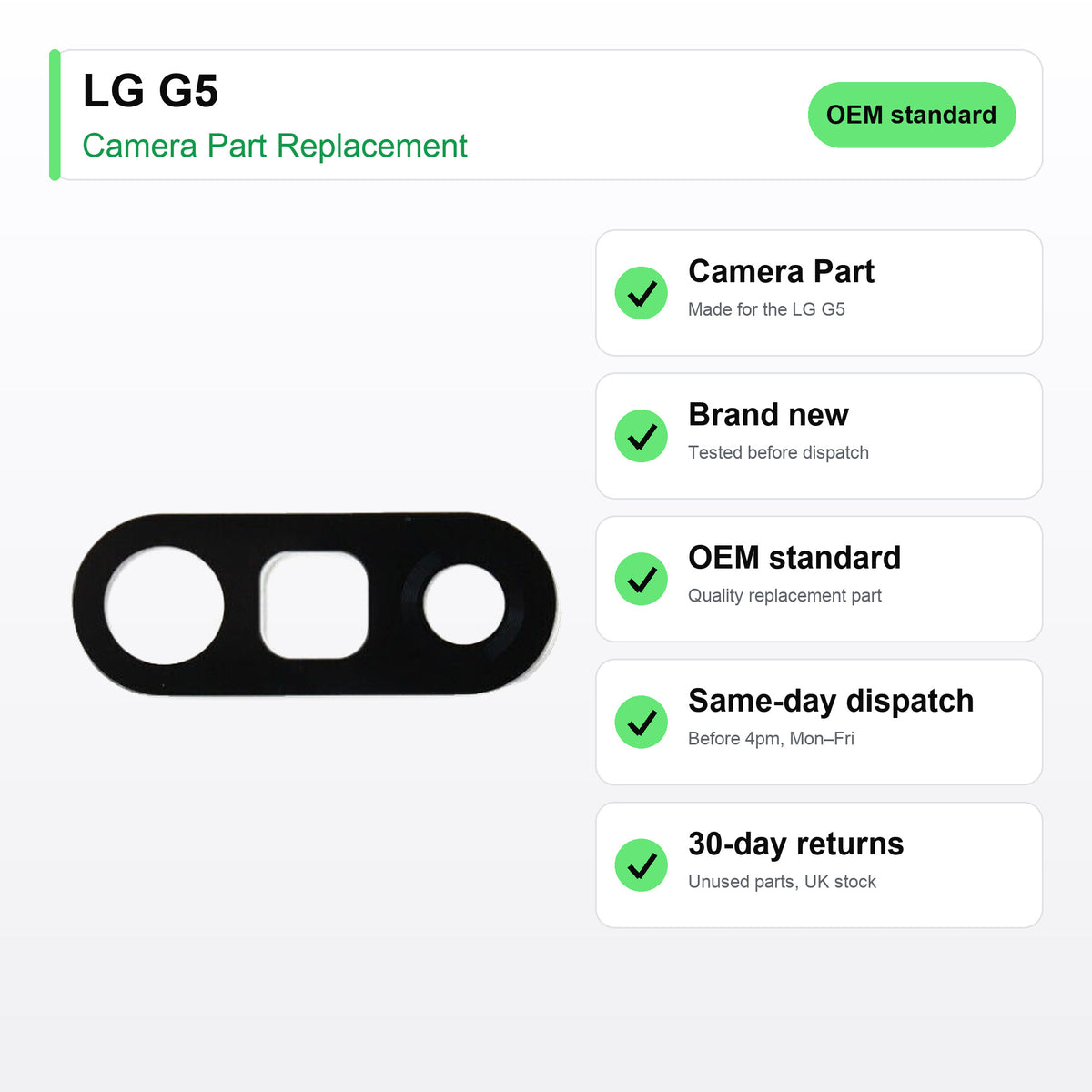 LG G5 camera lens key facts: brand new, tested, same-day UK dispatch