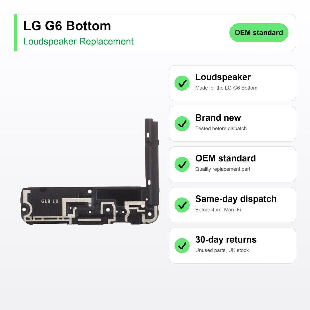 LG G6 Bottom loudspeaker key facts: brand new, tested, same-day UK dispatch