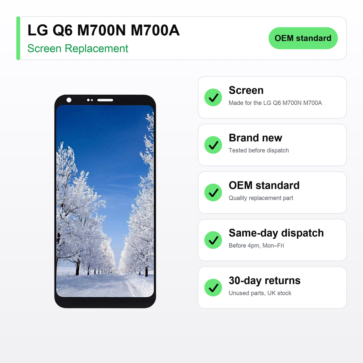 LG Q6 M700N M700A screen key facts: brand new, tested, same-day UK dispatch