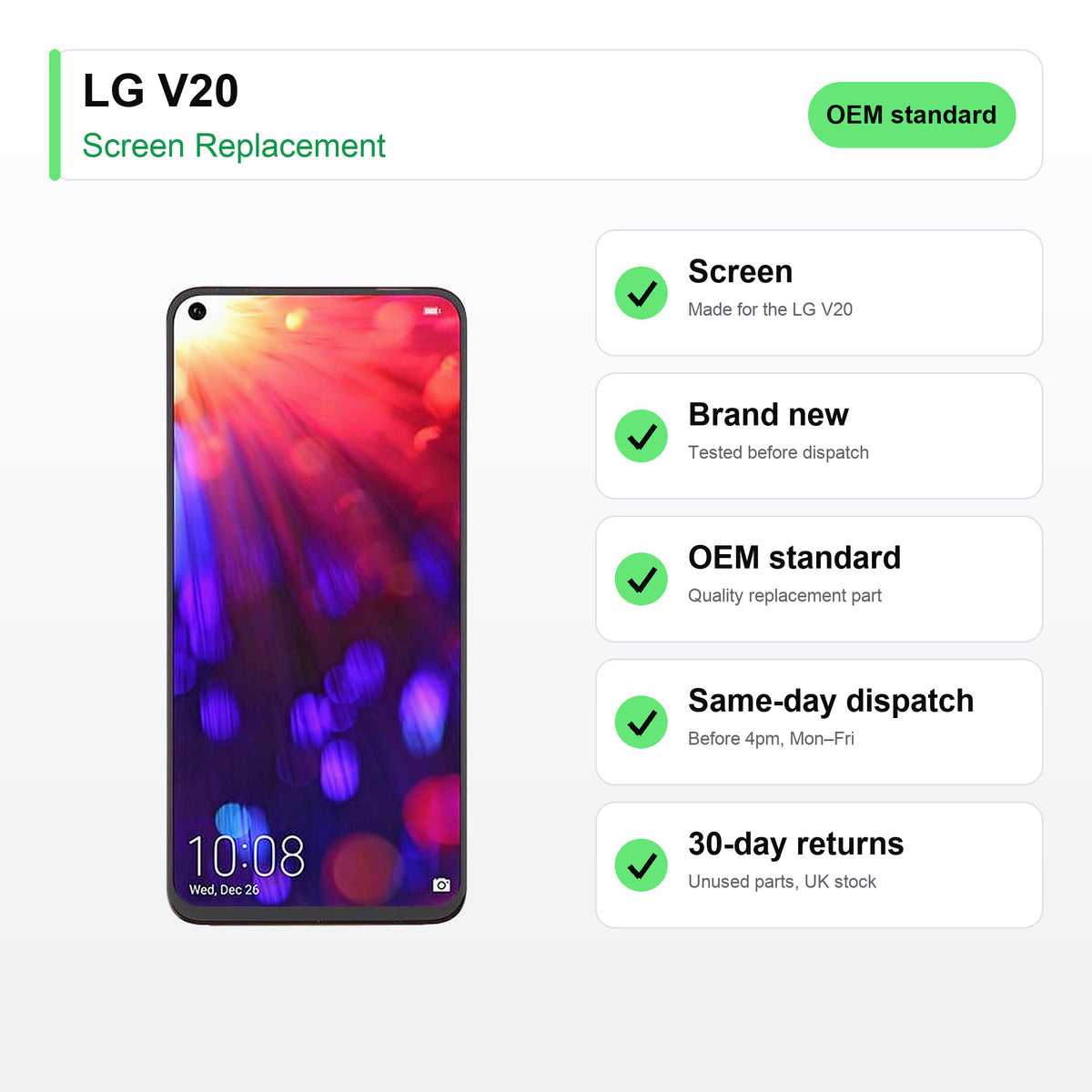 LG V20 screen key facts: brand new, tested, same-day UK dispatch