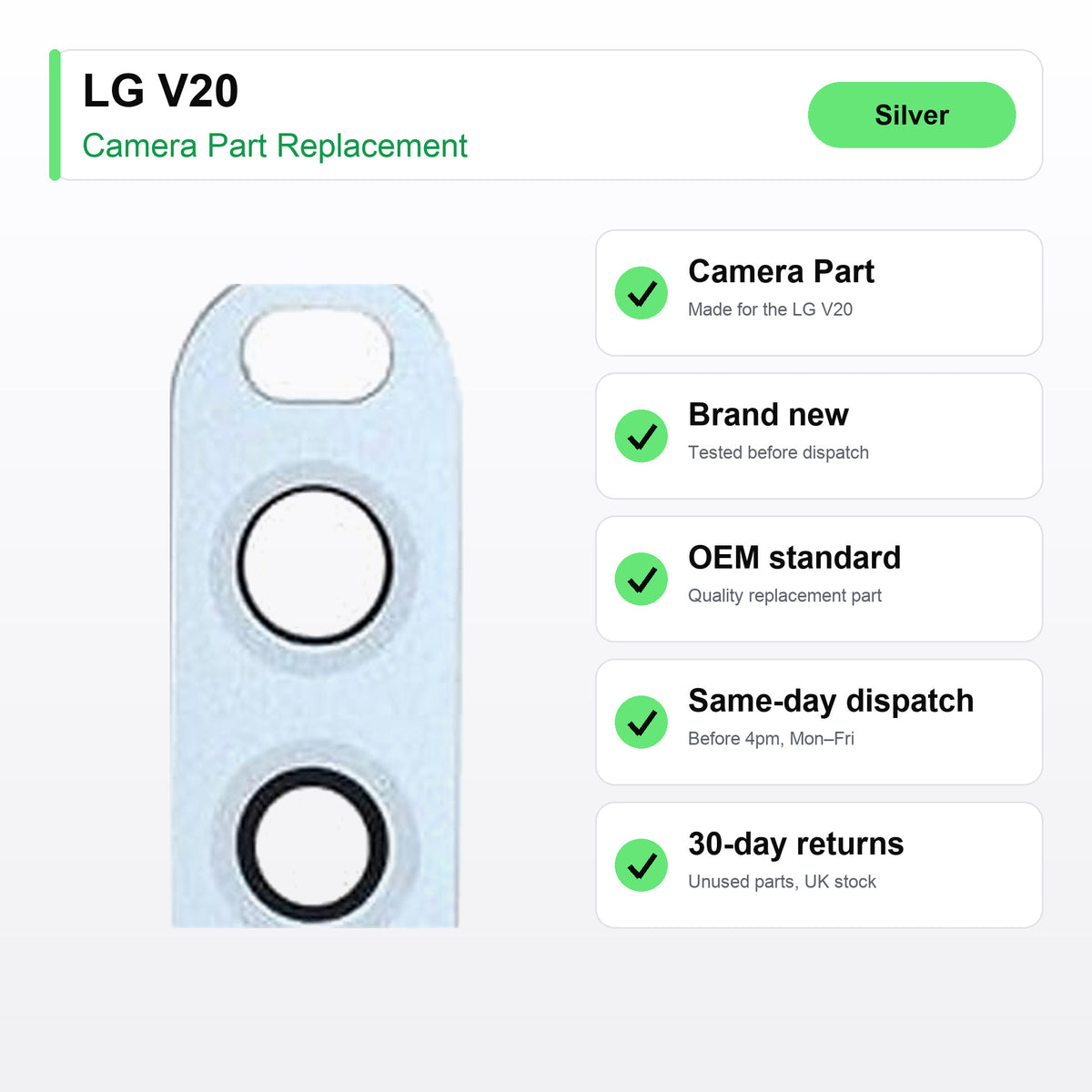 LG V20 camera lens key facts: brand new, tested, same-day UK dispatch