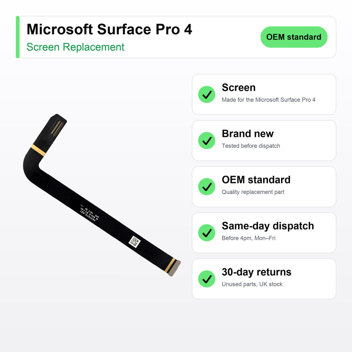 Microsoft Surface Pro 4 screen key facts: brand new, tested, same-day UK dispatch