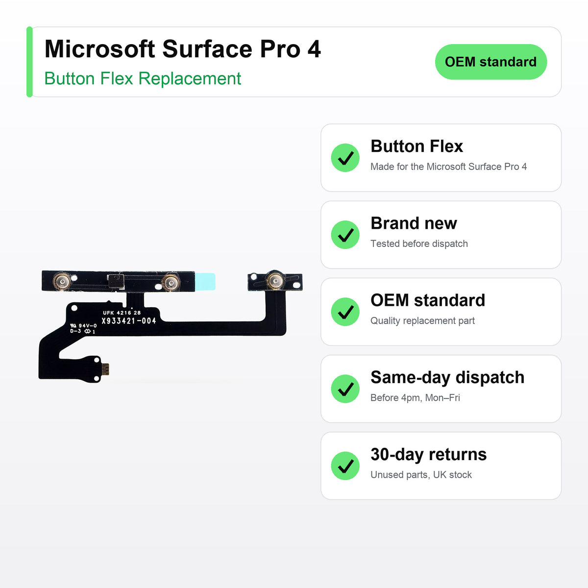 Microsoft Surface Pro 4 button flex key facts: brand new, tested, same-day UK dispatch