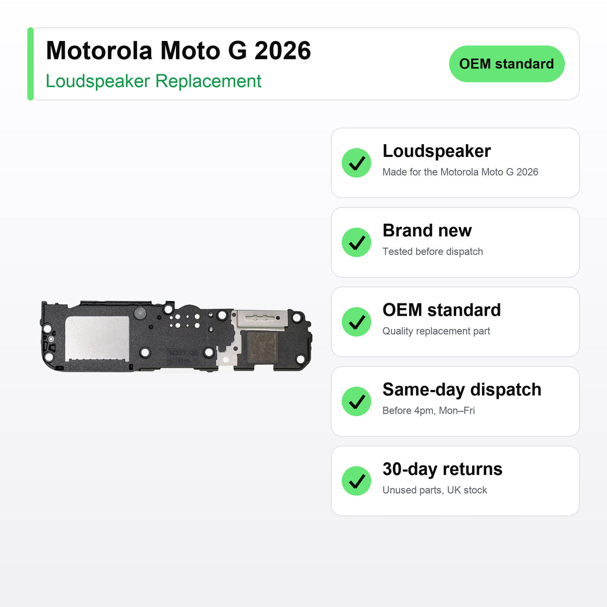 Motorola Moto G 2026 loudspeaker key facts: brand new, tested, same-day UK dispatch
