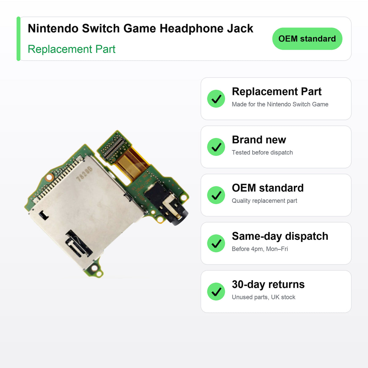 Nintendo Switch Game Headphone Jack part key facts: brand new, tested, same-day UK dispatch