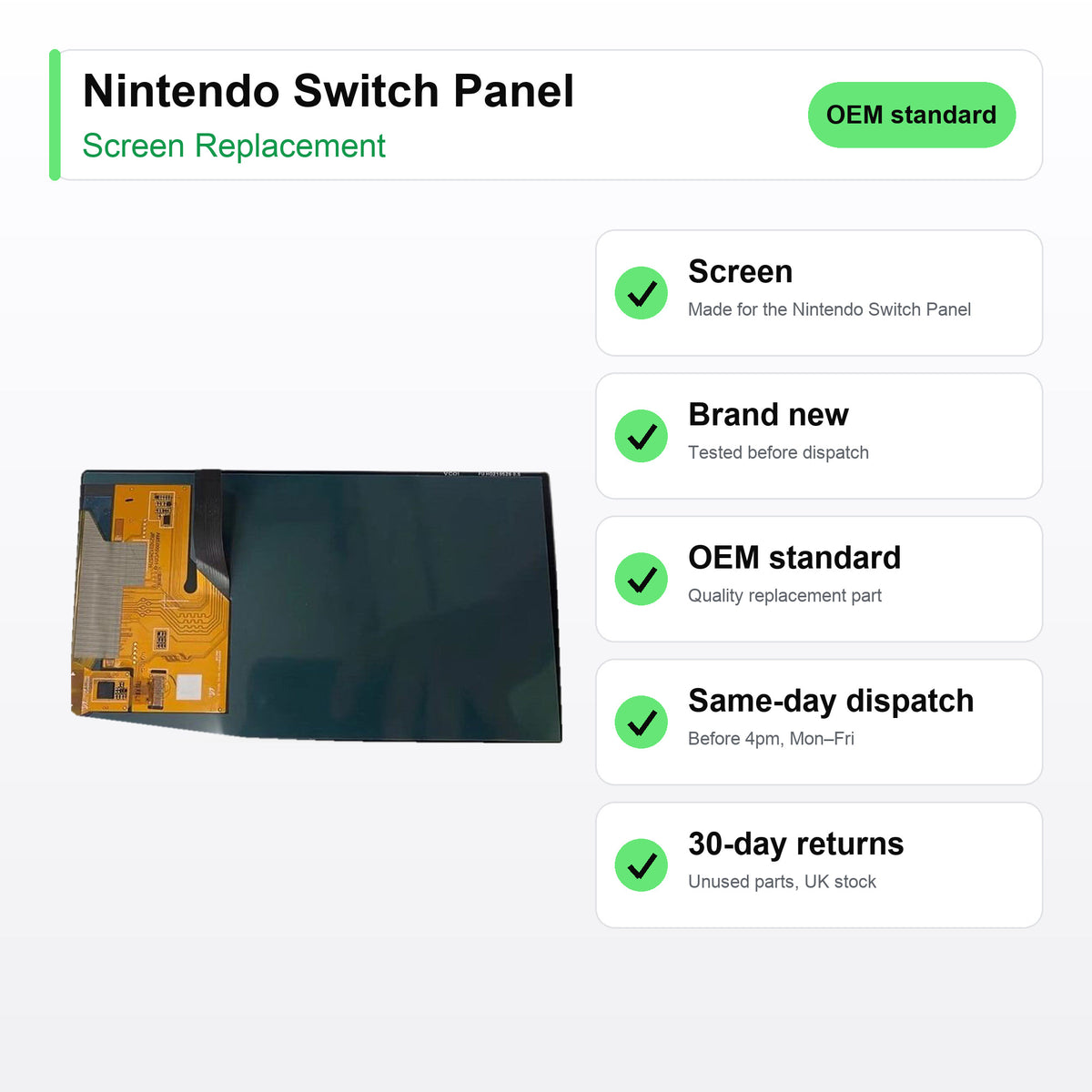 Nintendo Switch Panel screen key facts: brand new, tested, same-day UK dispatch