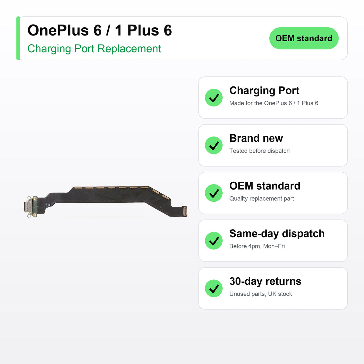 OnePlus 6 / 1 Plus 6 charging port key facts: brand new, tested, same-day UK dispatch