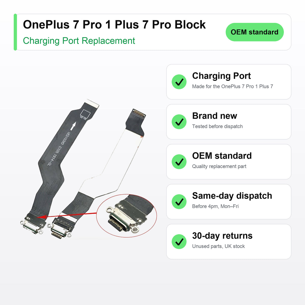 OnePlus 7 Pro 1 Plus 7 Pro Block charging port key facts: brand new, tested, same-day UK dispatch