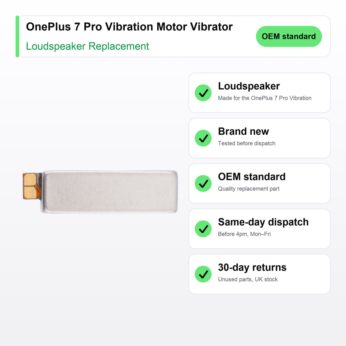 OnePlus 7 Pro Vibration Motor Vibrator Module loudspeaker key facts: brand new, tested, same-day UK dispatch