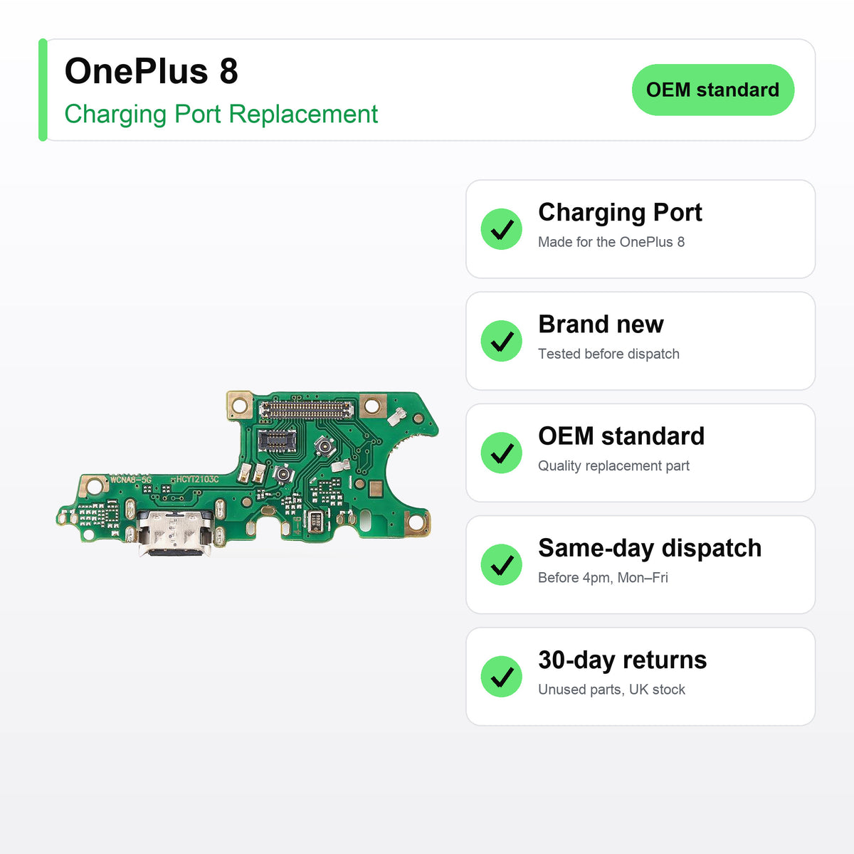 OnePlus 8 charging port key facts: brand new, tested, same-day UK dispatch