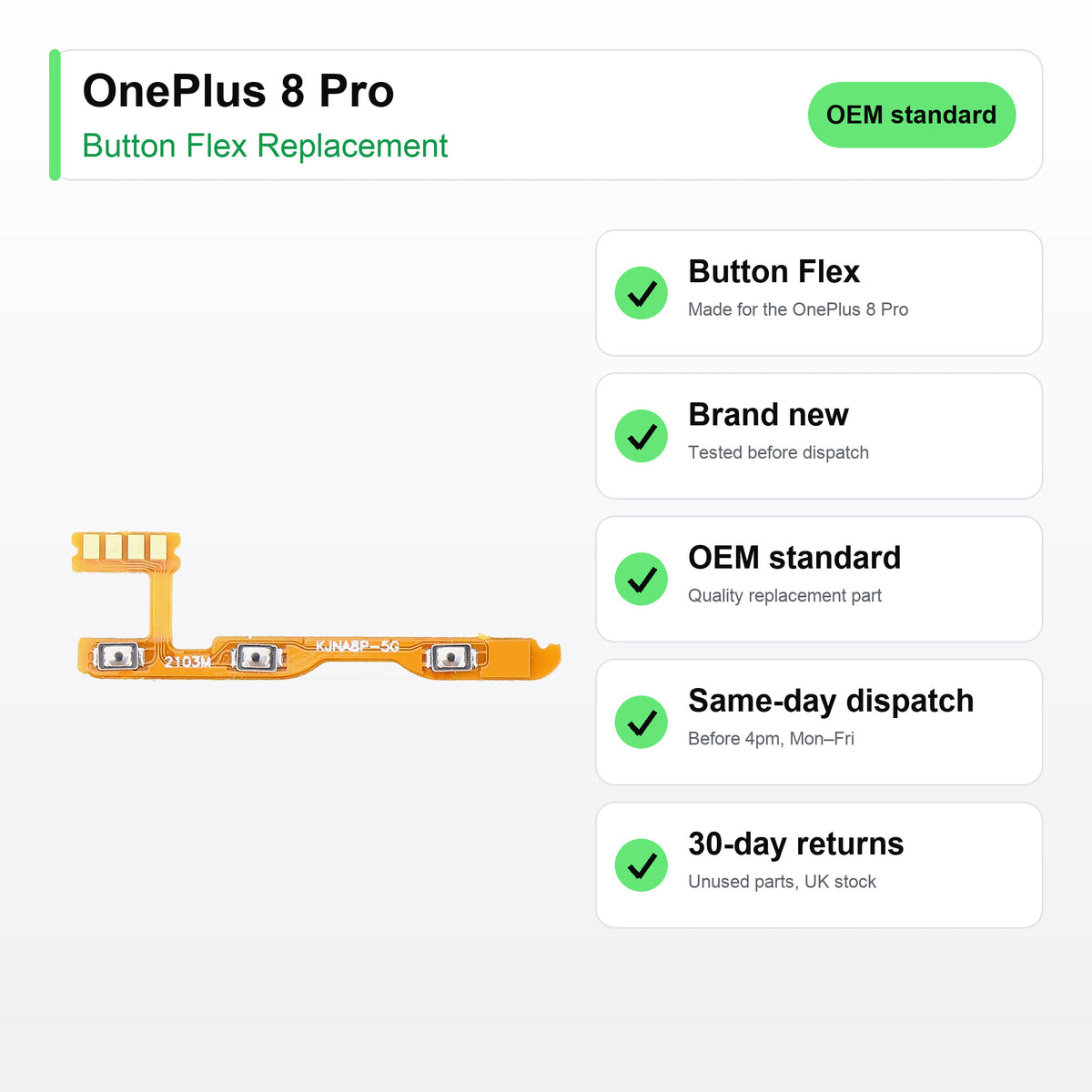 OnePlus 8 Pro button flex key facts: brand new, tested, same-day UK dispatch