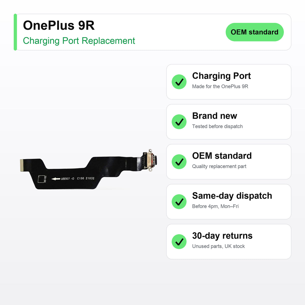 OnePlus 9R charging port key facts: brand new, tested, same-day UK dispatch