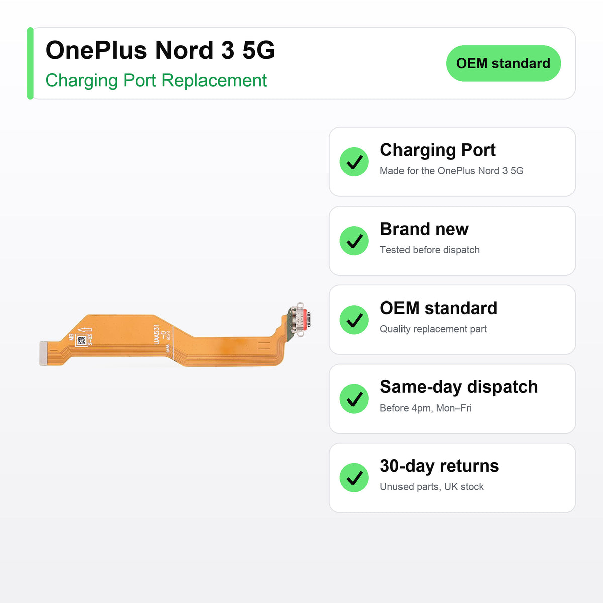 OnePlus Nord 3 5G charging port key facts: brand new, tested, same-day UK dispatch
