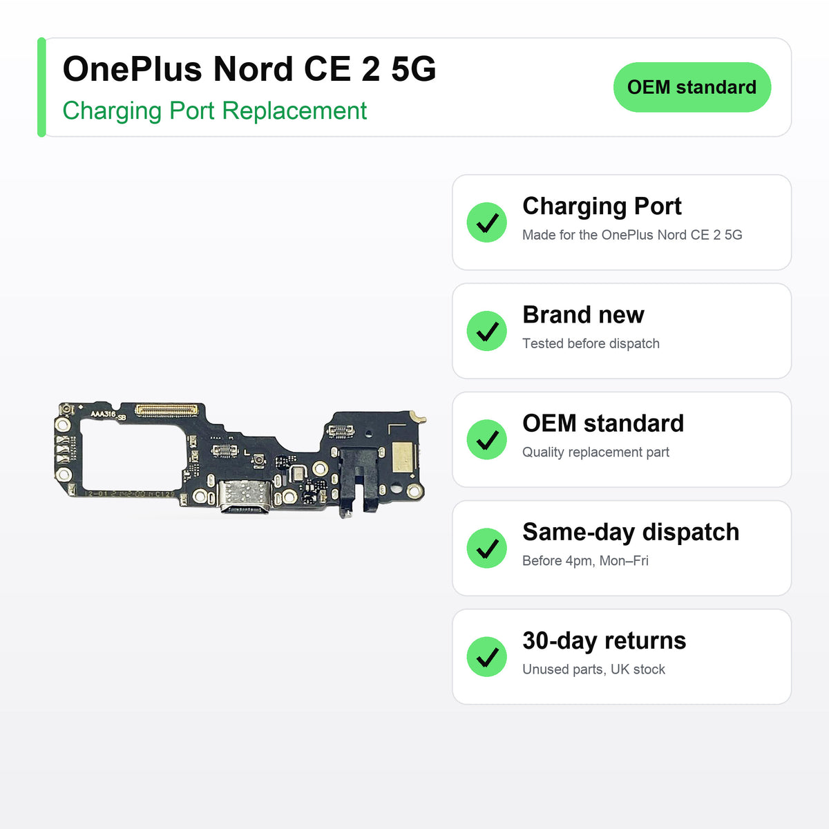 OnePlus Nord CE 2 5G charging port key facts: brand new, tested, same-day UK dispatch