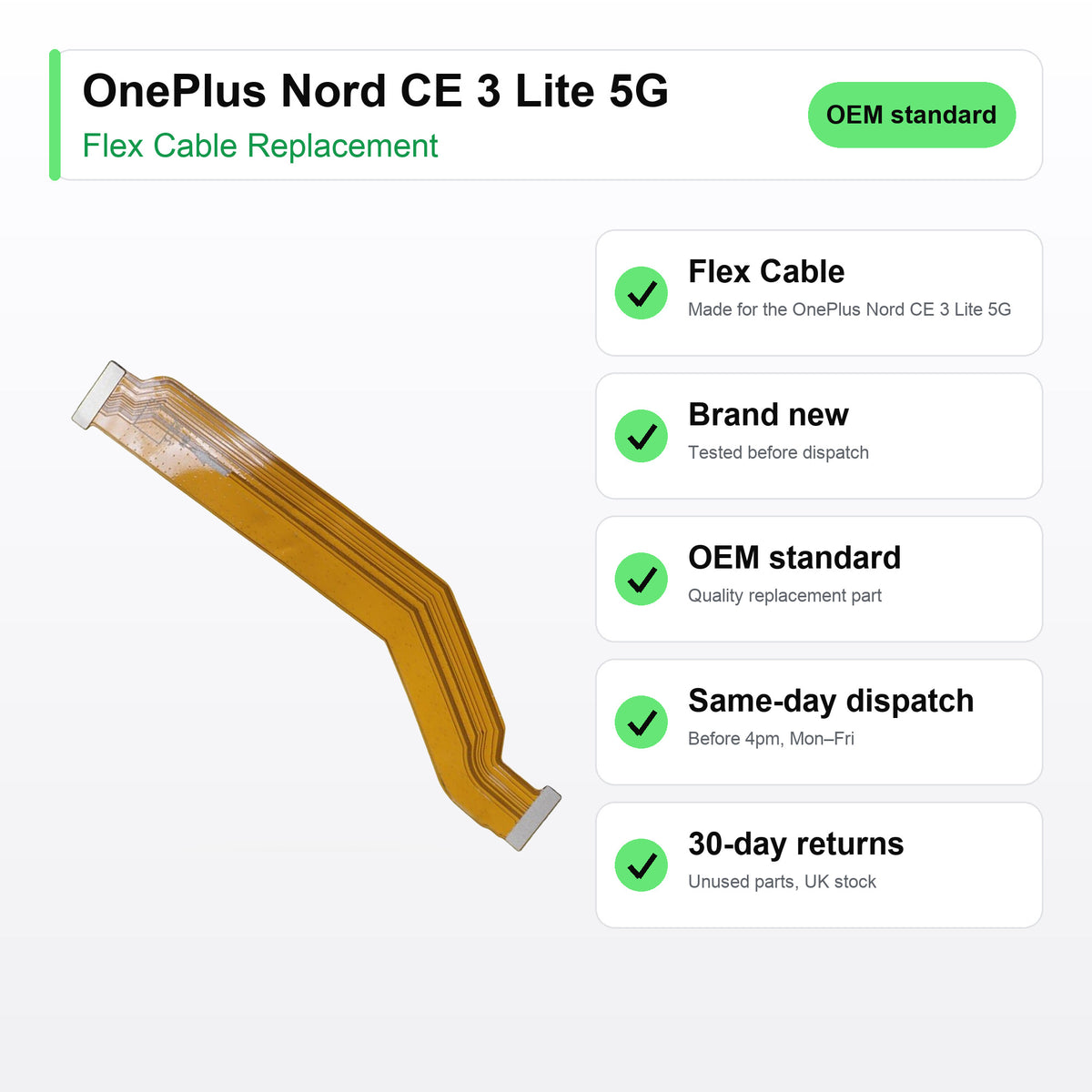 OnePlus Nord CE 3 Lite 5G flex cable key facts: brand new, tested, same-day UK dispatch