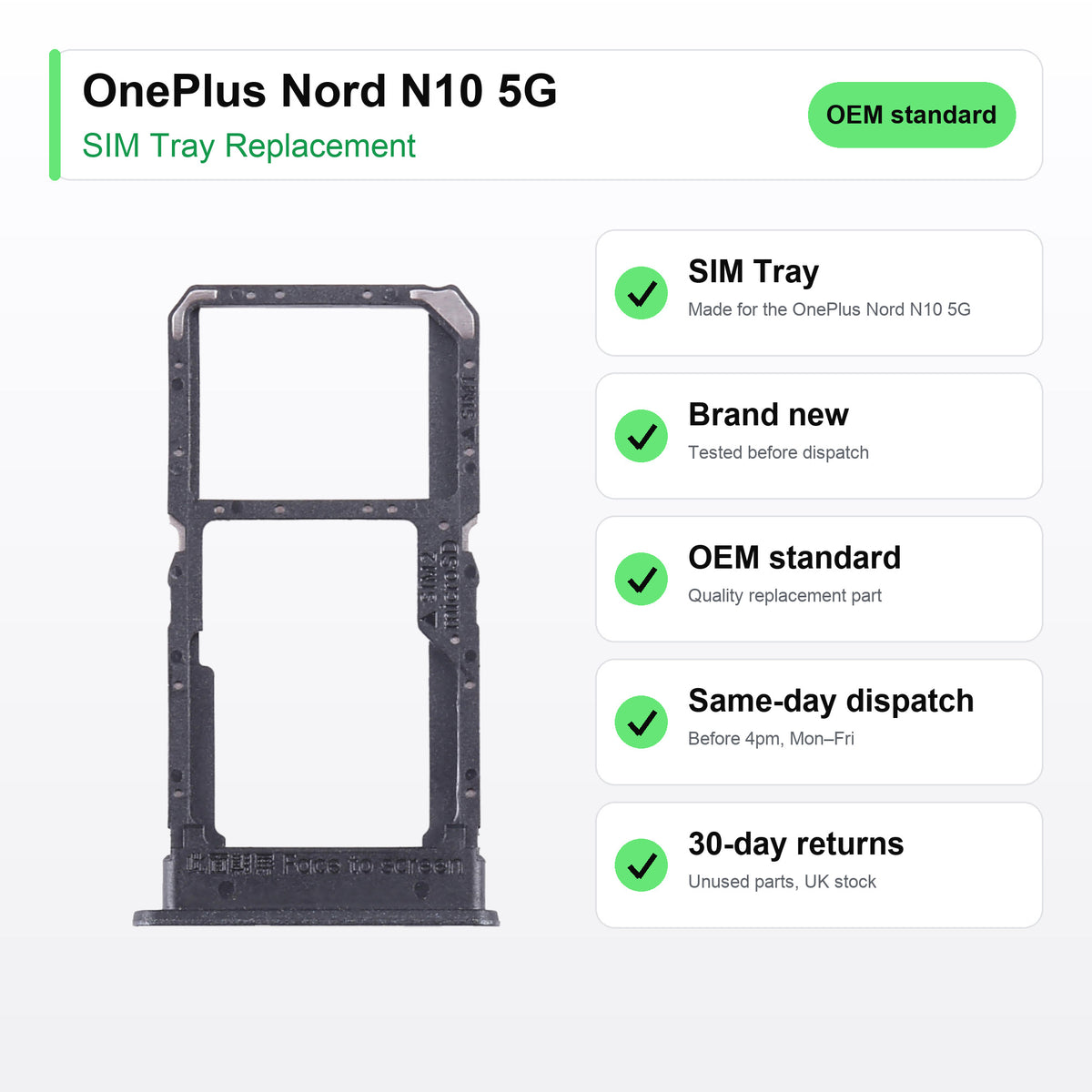 OnePlus Nord N10 5G SIM tray key facts: brand new, tested, same-day UK dispatch