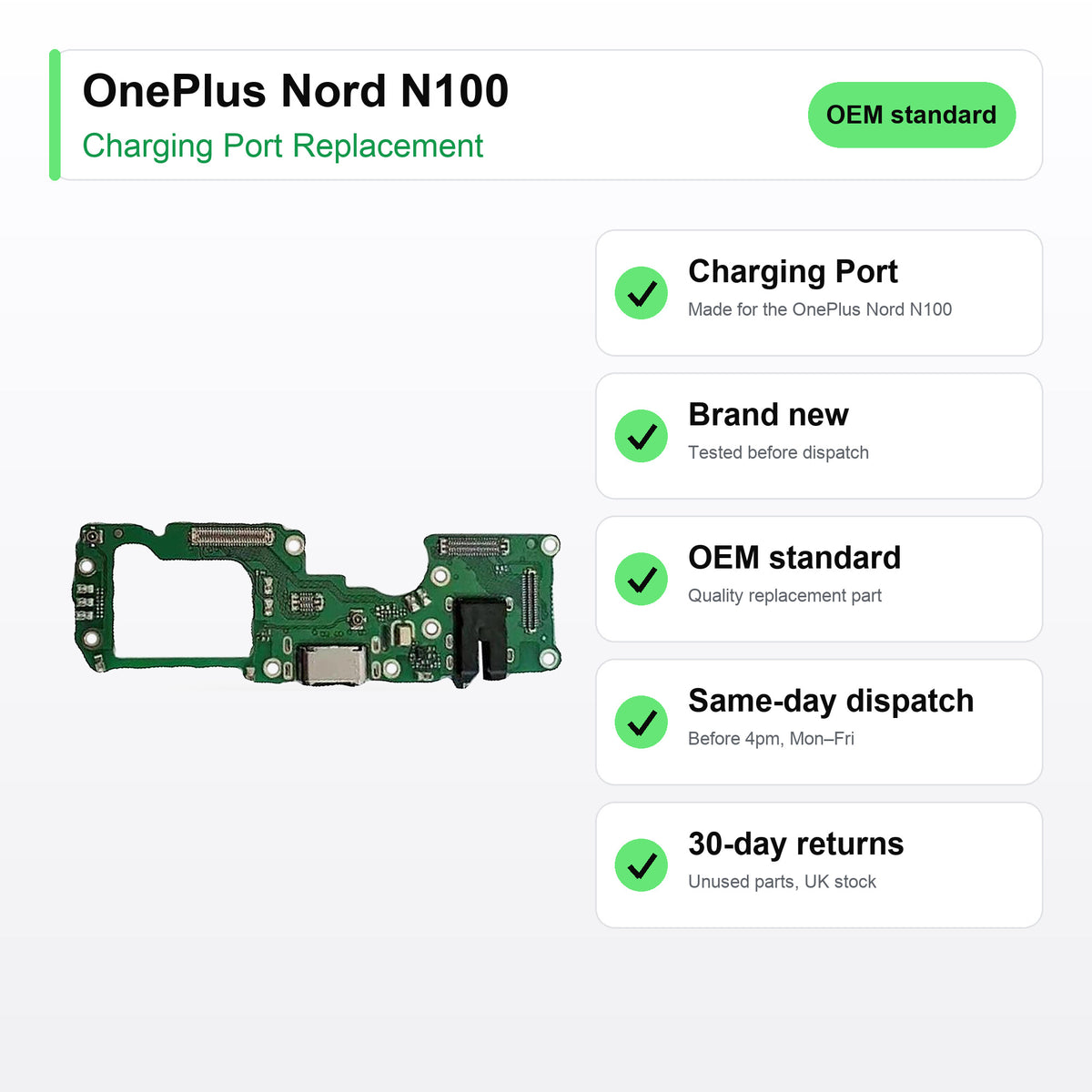 OnePlus Nord N100 charging port key facts: brand new, tested, same-day UK dispatch