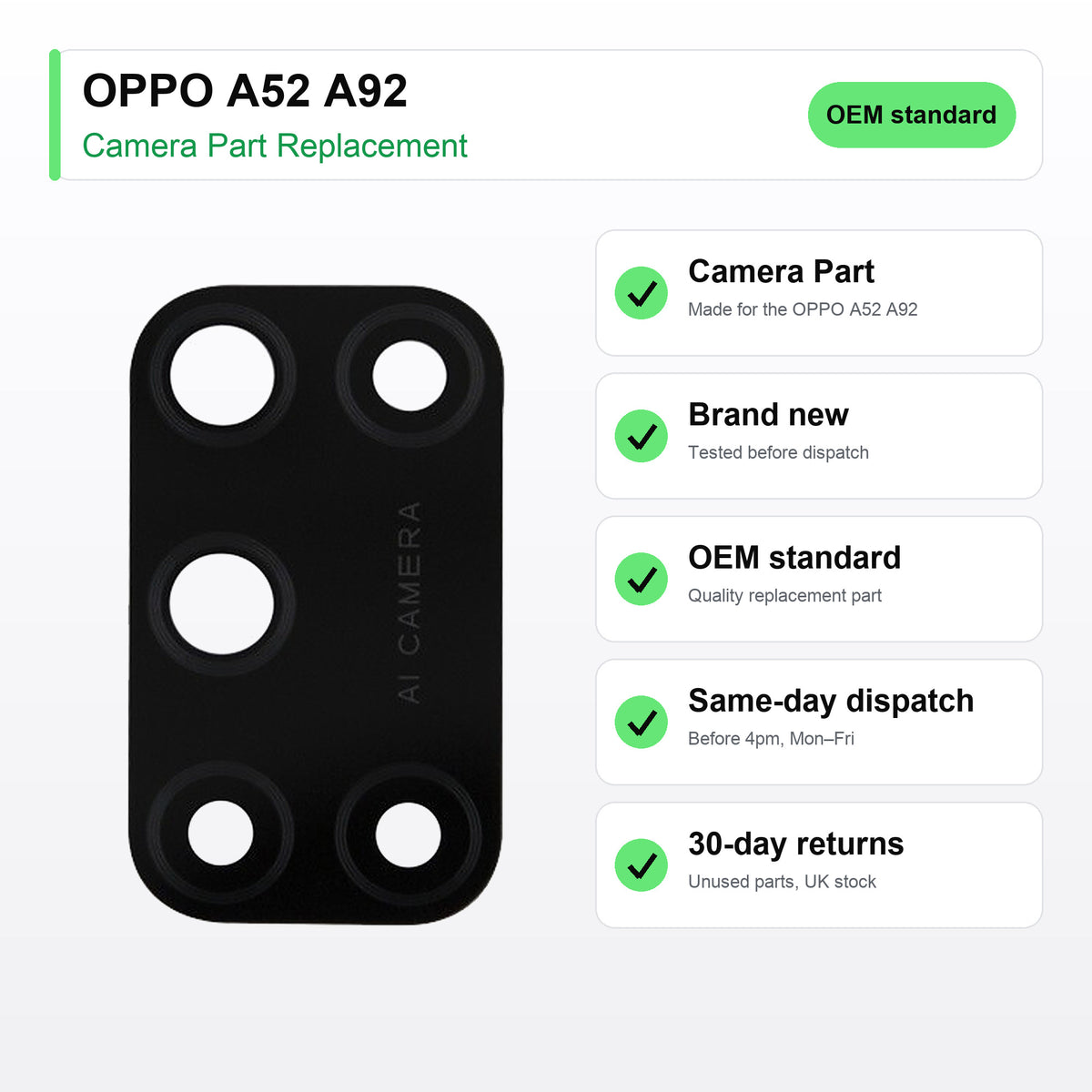 OPPO A52 A92 camera lens key facts: brand new, tested, same-day UK dispatch