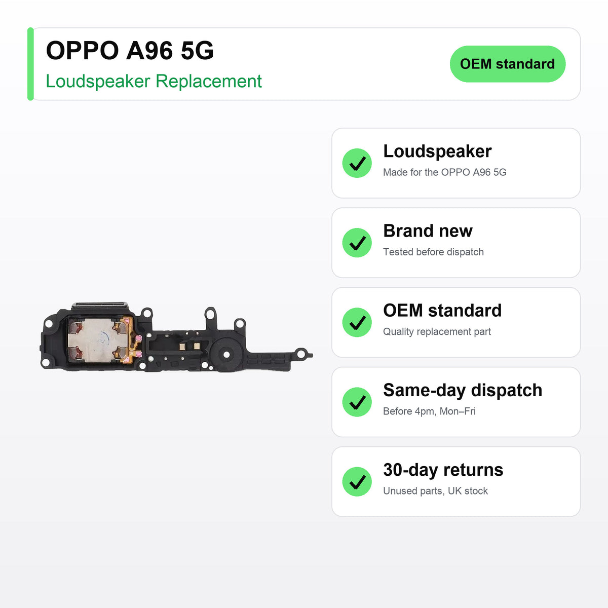 OPPO A96 5G loudspeaker key facts: brand new, tested, same-day UK dispatch