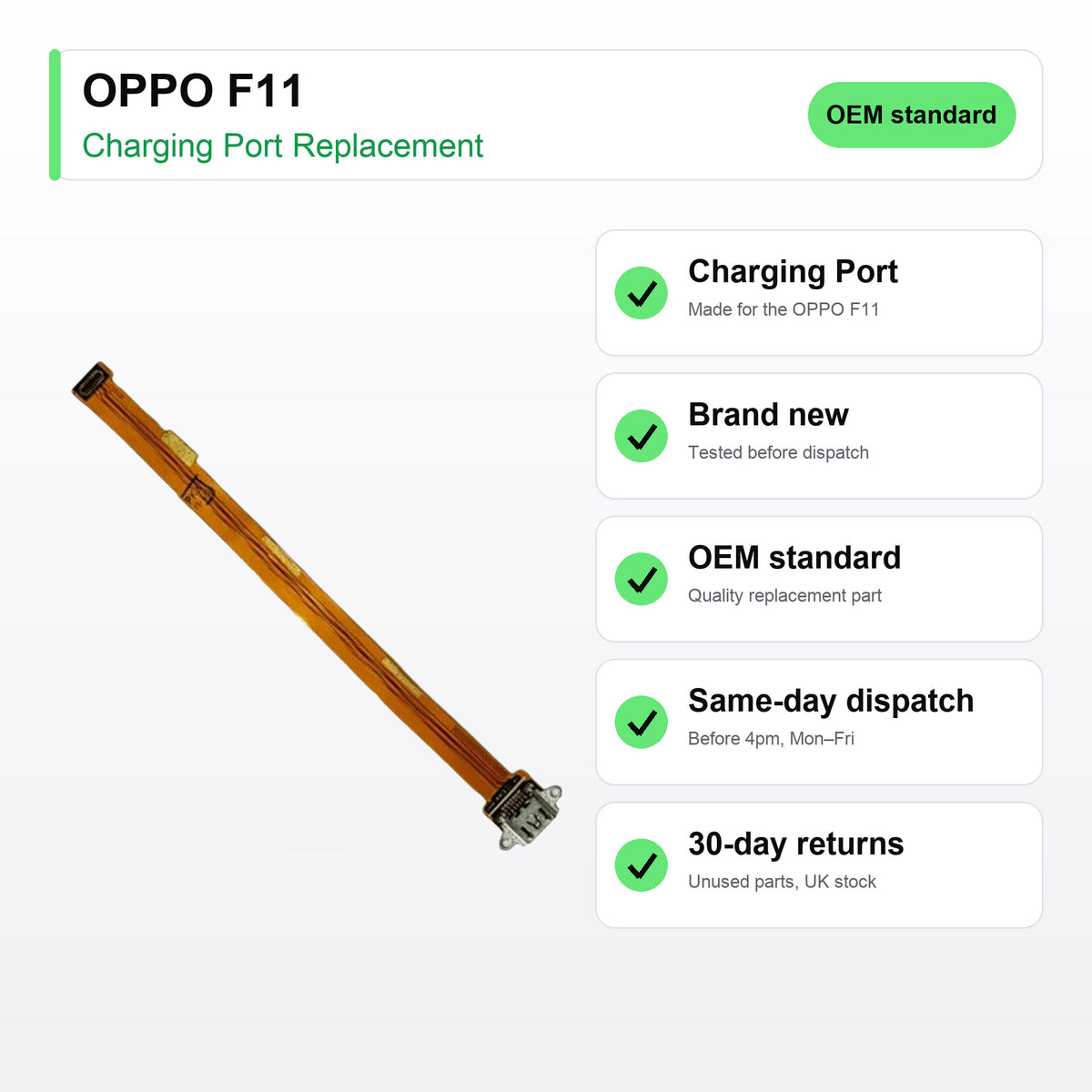 OPPO F11 charging port key facts: brand new, tested, same-day UK dispatch