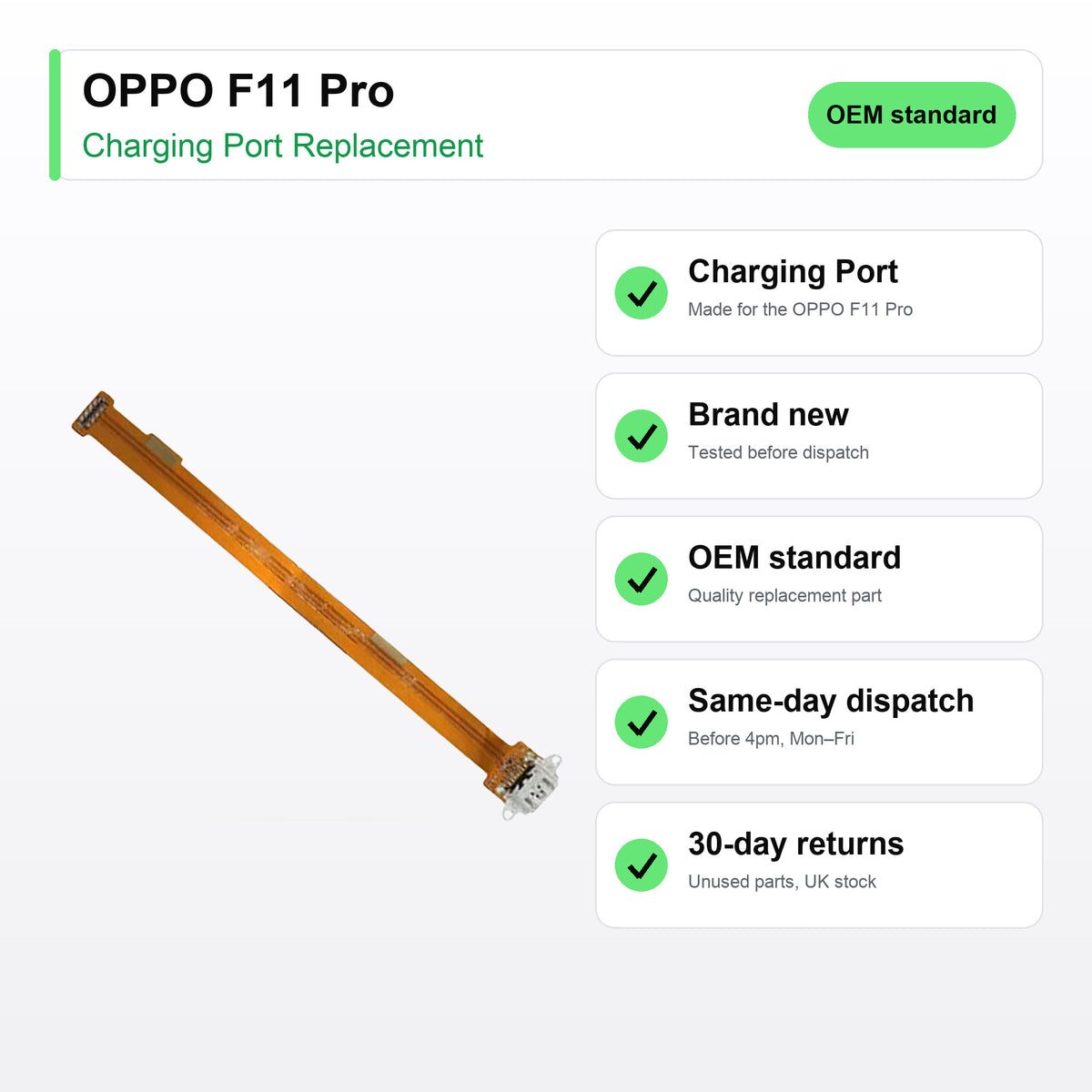 OPPO F11 Pro charging port key facts: brand new, tested, same-day UK dispatch