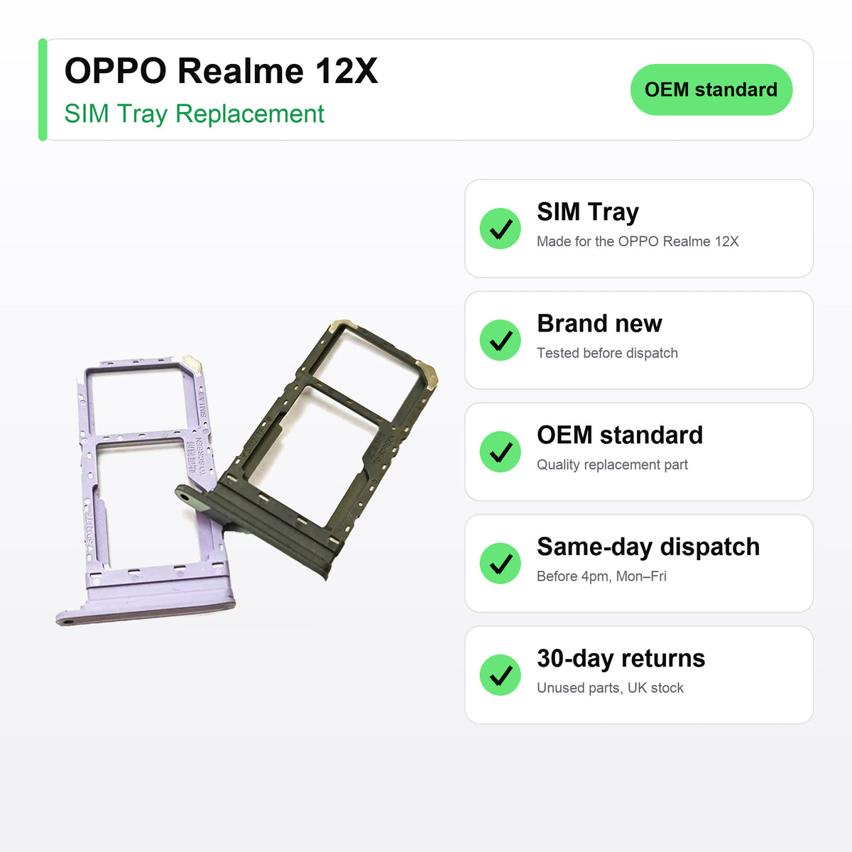 OPPO Realme 12X SIM tray key facts: brand new, tested, same-day UK dispatch