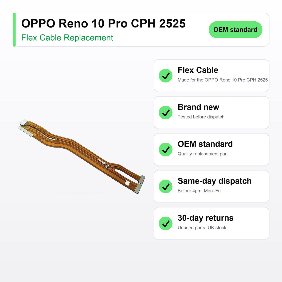 OPPO Reno 10 Pro CPH 2525 flex cable key facts: brand new, tested, same-day UK dispatch