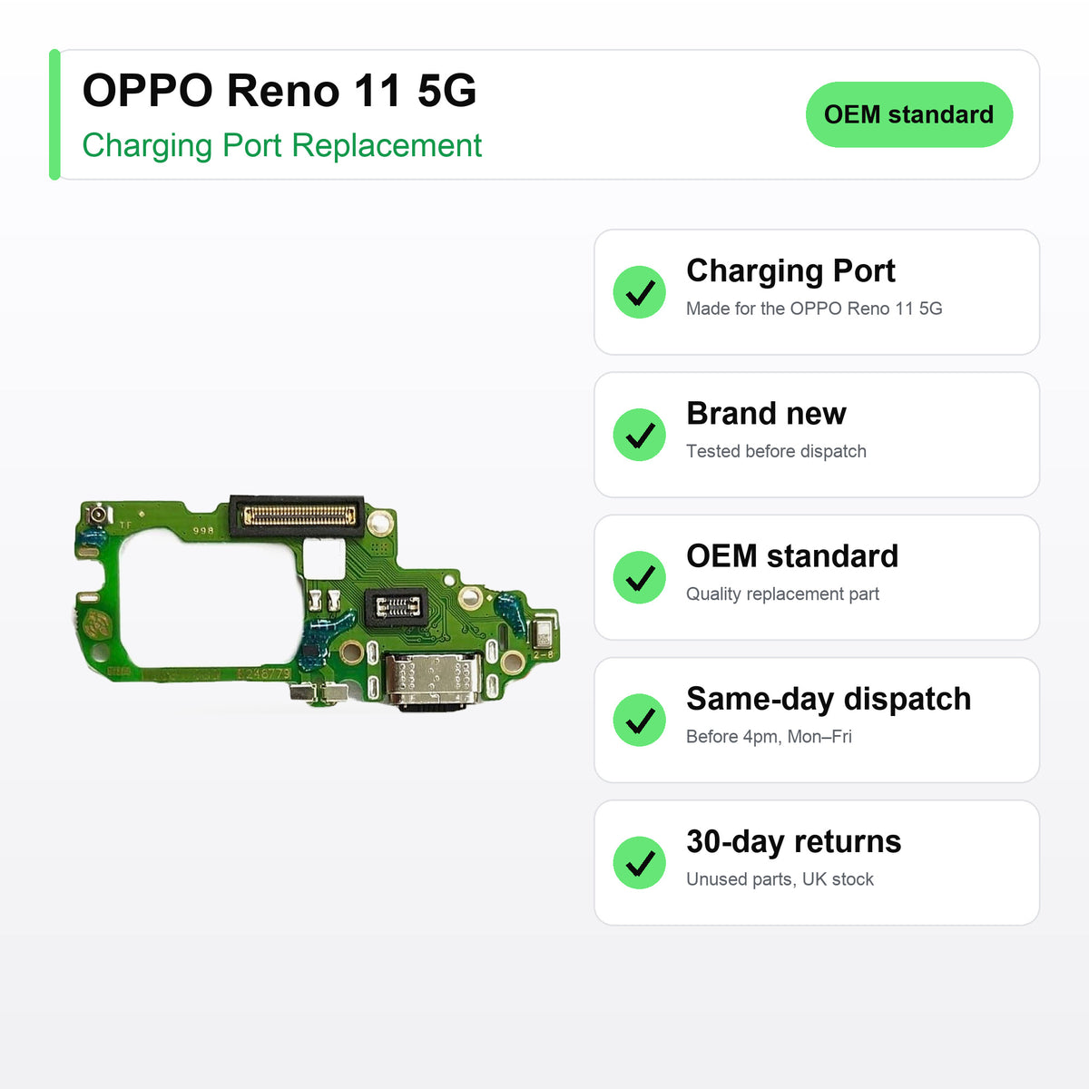 OPPO Reno 11 5G charging port key facts: brand new, tested, same-day UK dispatch