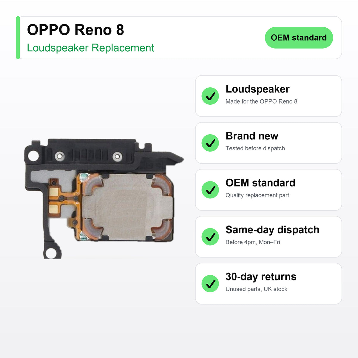 OPPO Reno 8 loudspeaker key facts: brand new, tested, same-day UK dispatch