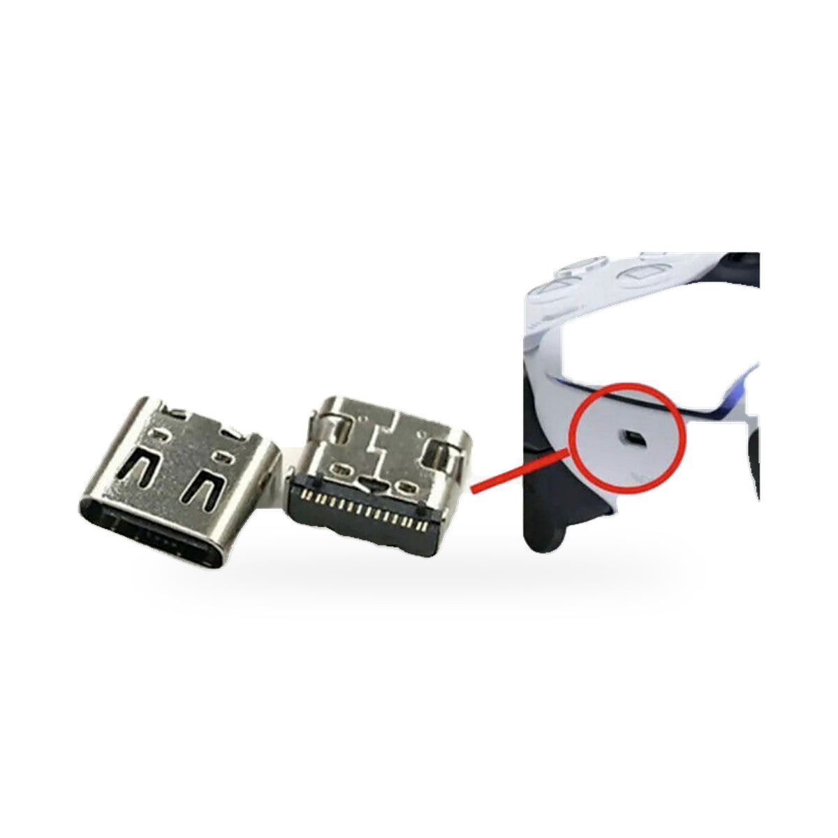 PS5 Controller Socket Jack Charging Port Replacement - new OEM standard charging port on white background