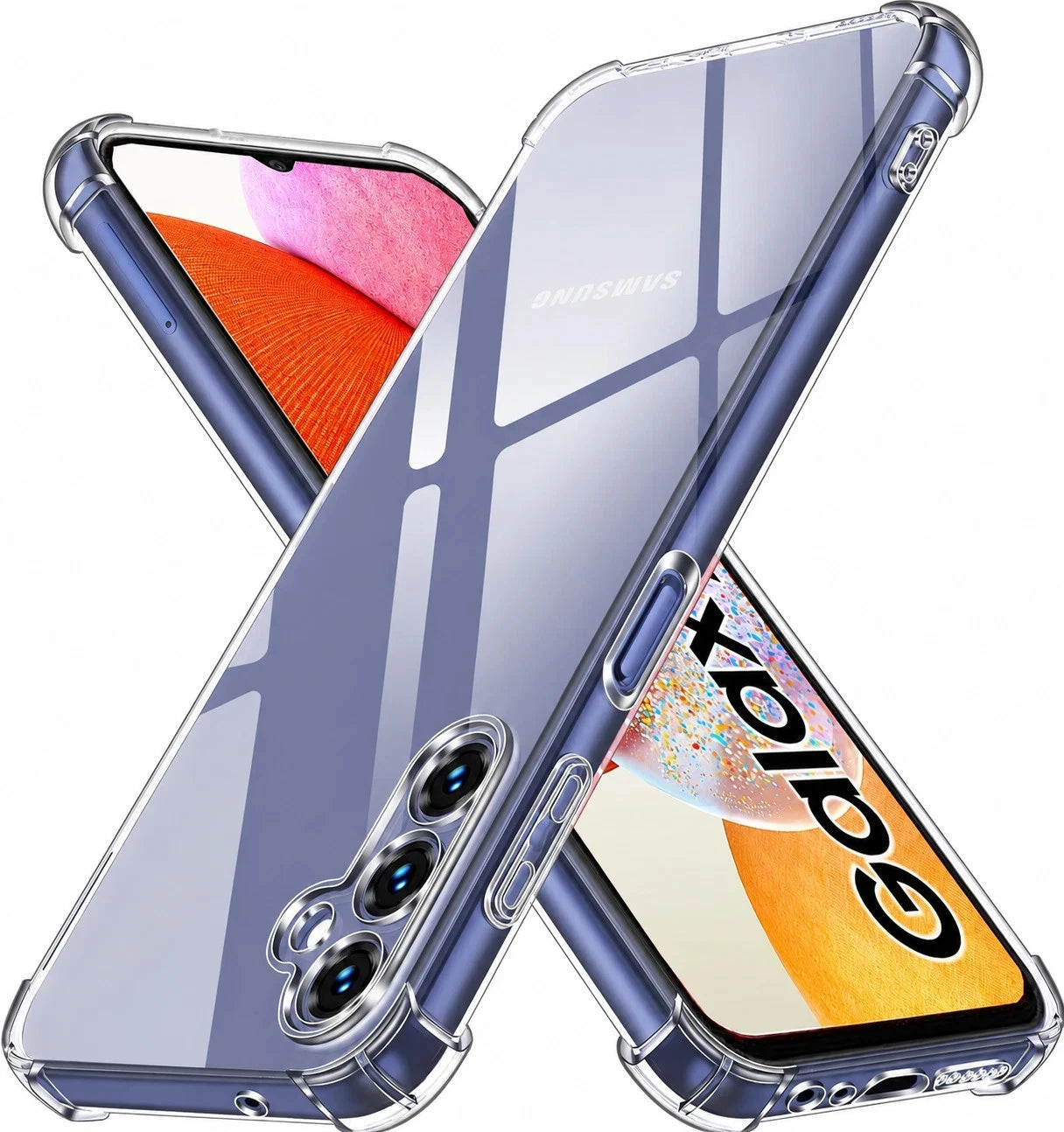 Clear silicone case for Samsung Galaxy A-series 5G - front view showing camera cutout