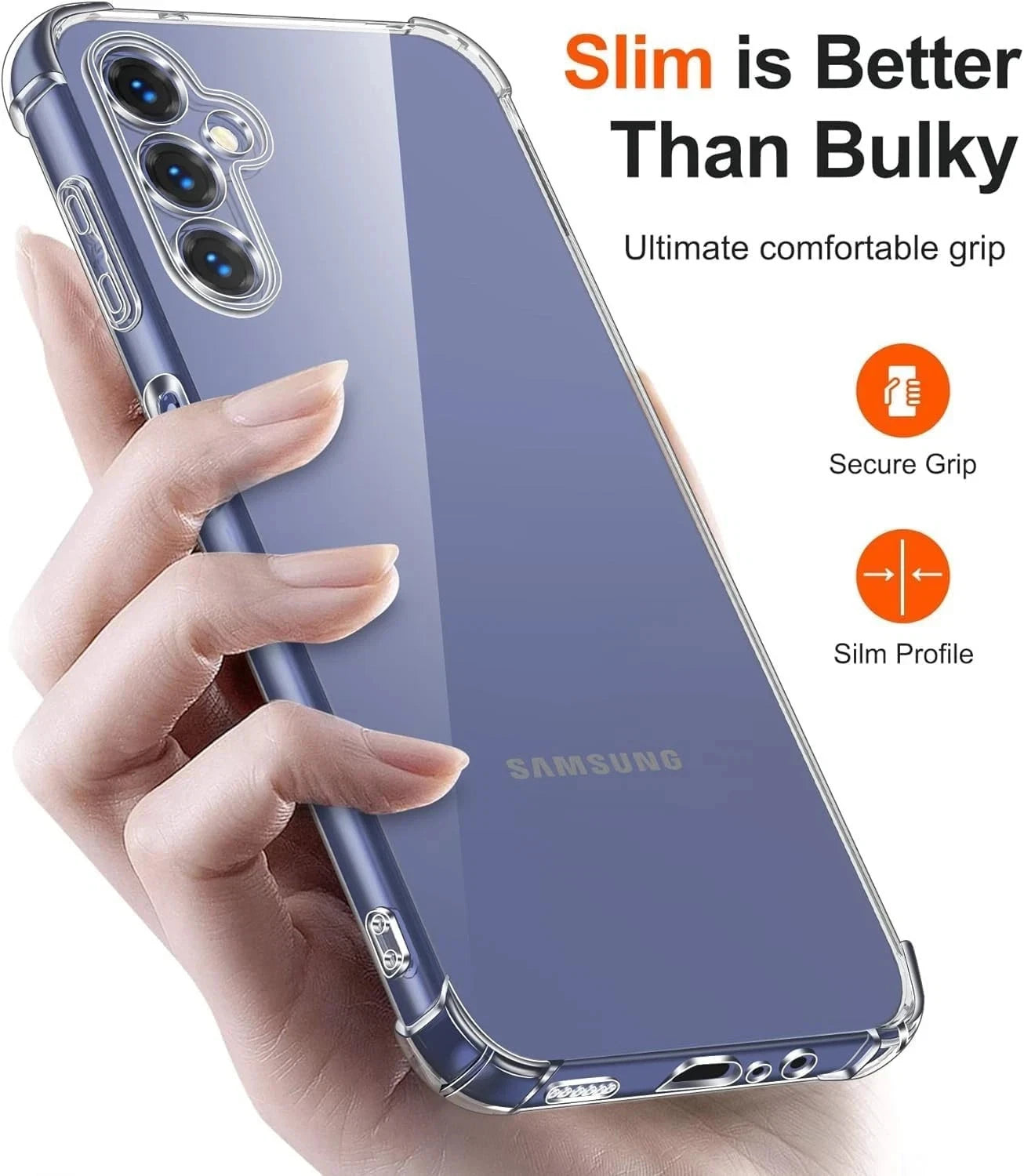 Clear silicone case for Samsung Galaxy A-series 5G showing transparent finish detail