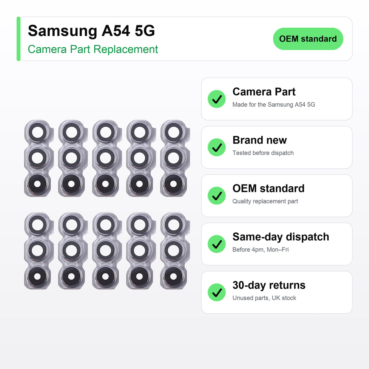 Samsung A54 5G camera lens key facts: brand new, tested, same-day UK dispatch