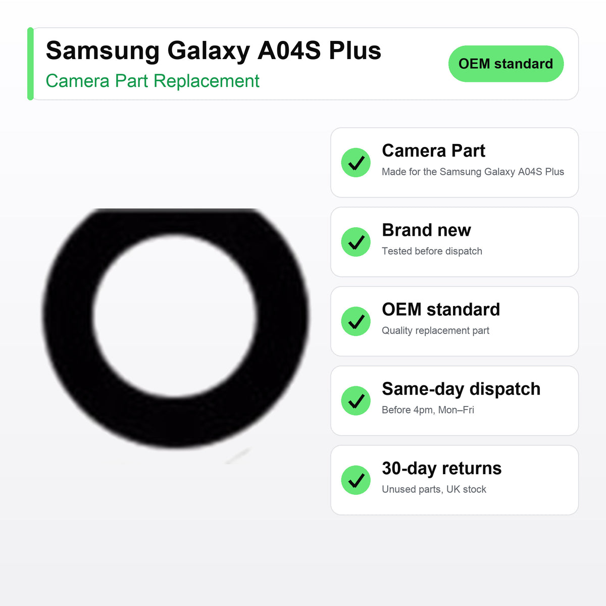 Samsung Galaxy A04S Plus camera lens key facts: brand new, tested, same-day UK dispatch