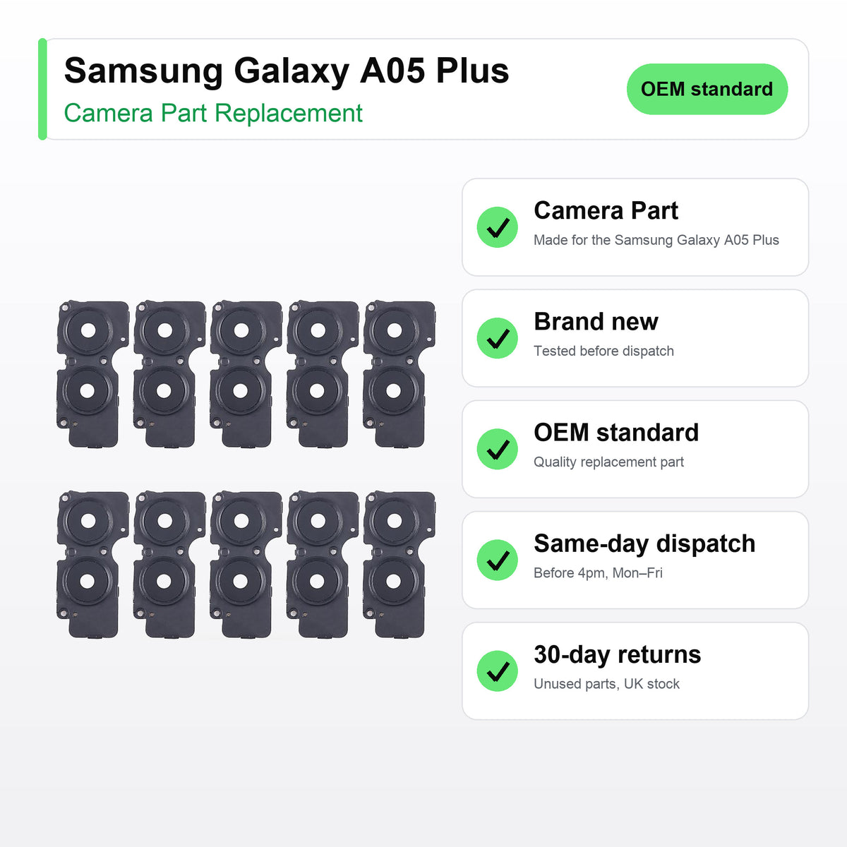 Samsung Galaxy A05 Plus camera lens key facts: brand new, tested, same-day UK dispatch